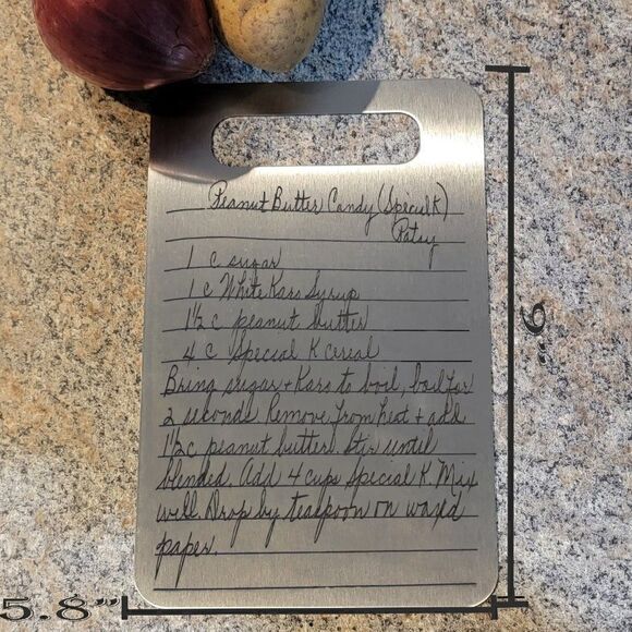 Engraved Handwriting Recipe Stainless Steel Cutting Board - Personalized Cutting - Picture 4 of 5